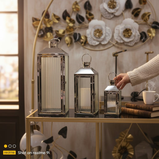 Modern Silver Glow Metal Lantern