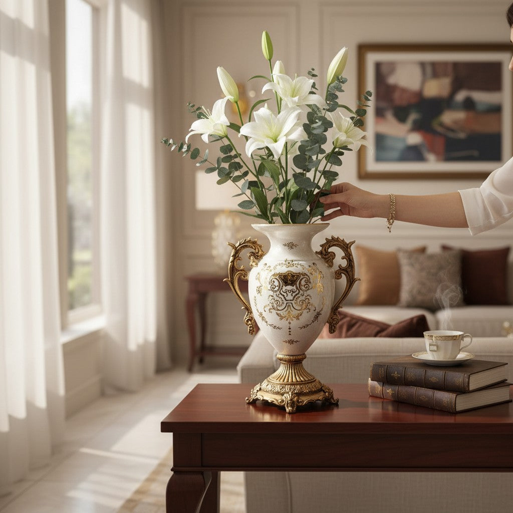 Classic Pedestal Fiber Decorative Bowl & Vase