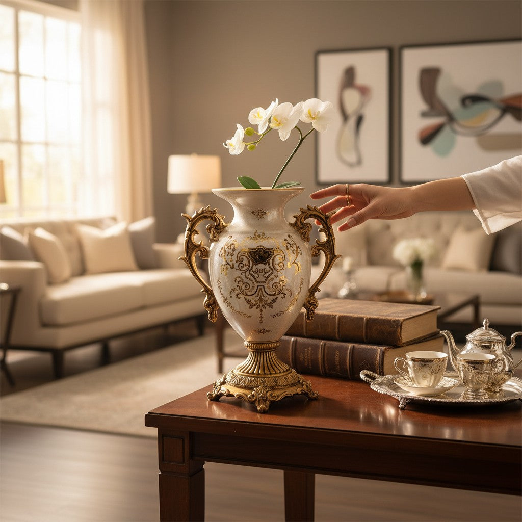 Classic Pedestal Fiber Decorative Bowl & Vase
