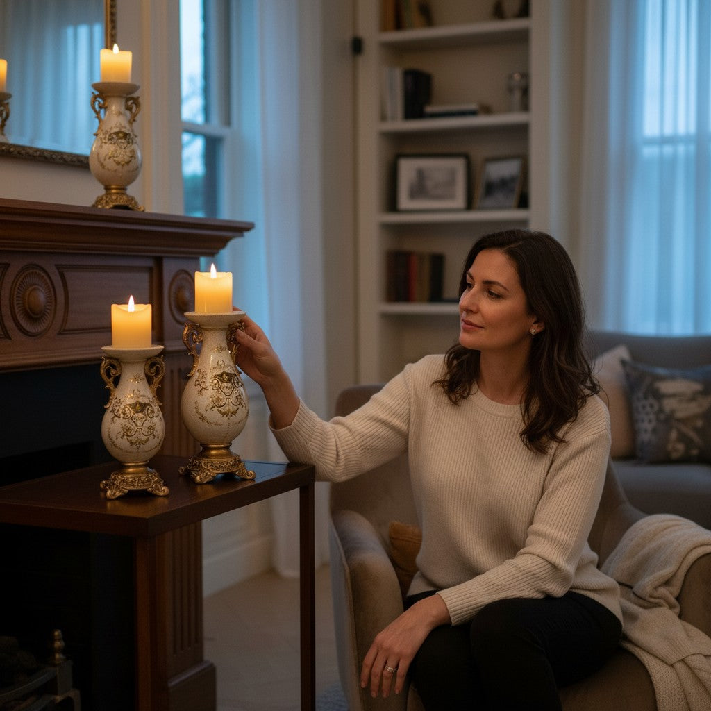 Elite Ornate Fabric Candle Holder Centerpiece
