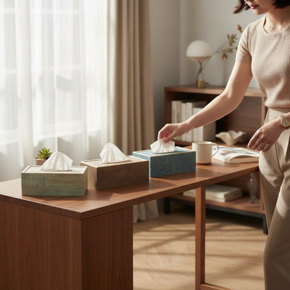 Minimalist Textured Wooden Tissue Storage Box