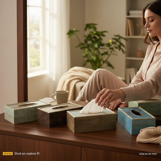 Minimalist Textured Wooden Tissue Storage Box