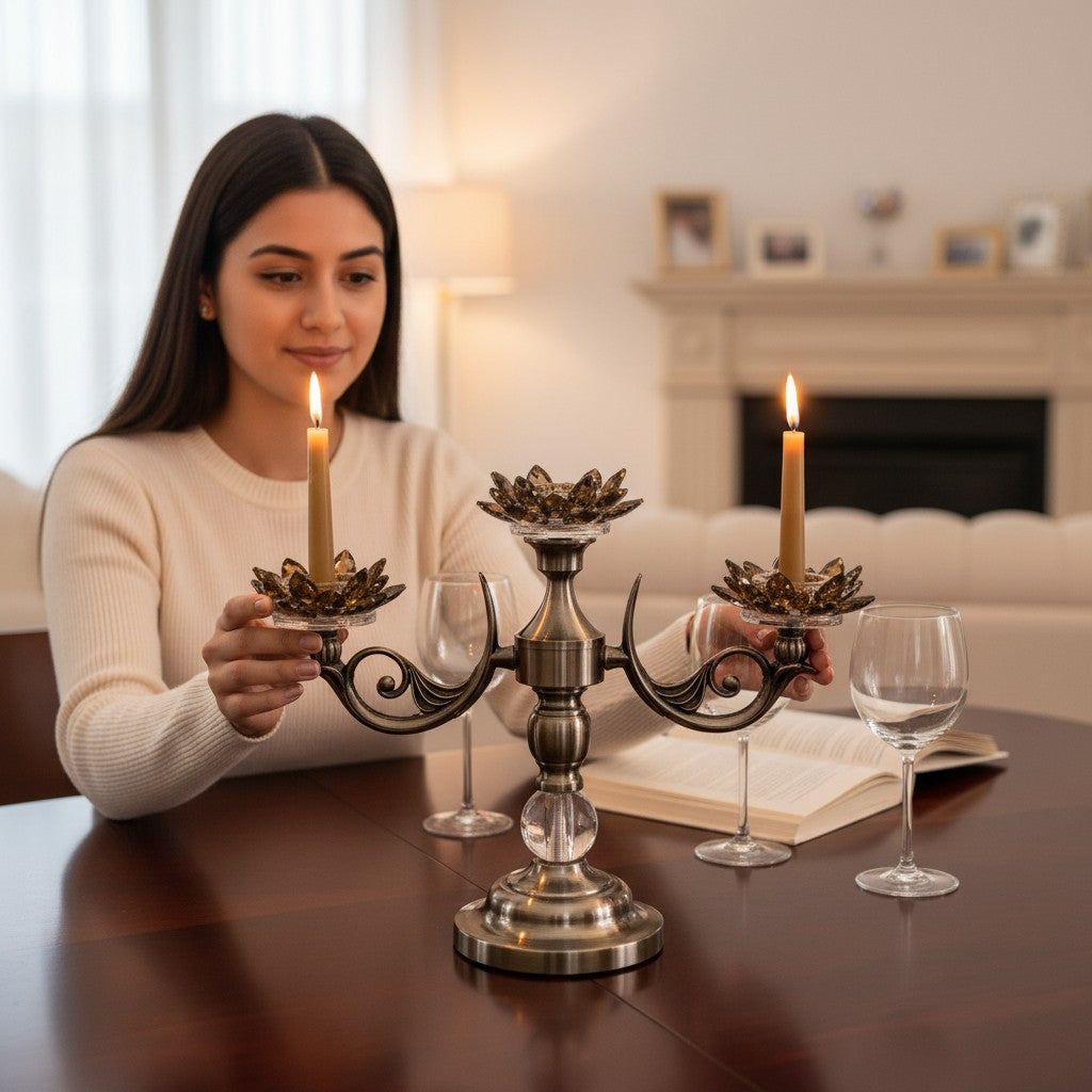 Luxe Crystal Lotus Vintage Candle Holder