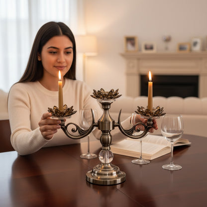 Luxe Crystal Lotus Vintage Candle Holder