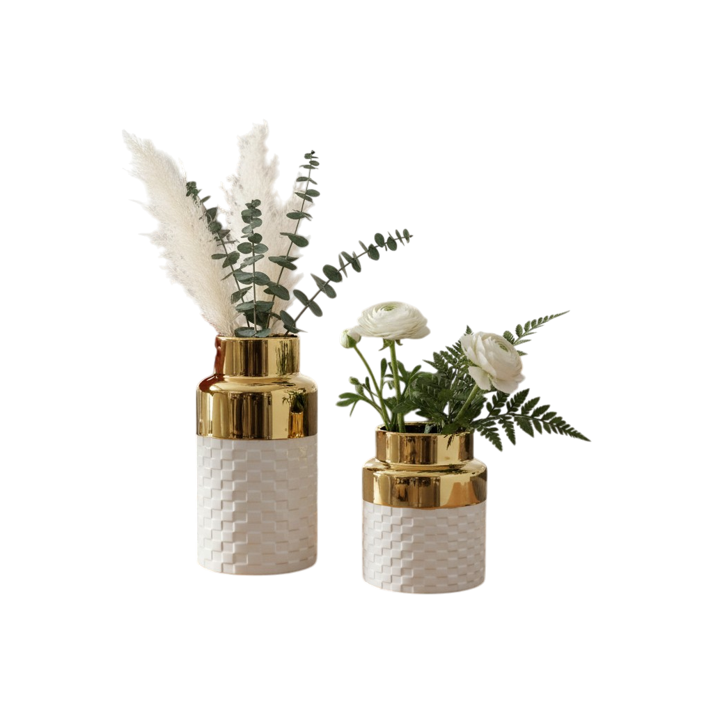 Contemporary Nordic Minimalist White & Golden Vase