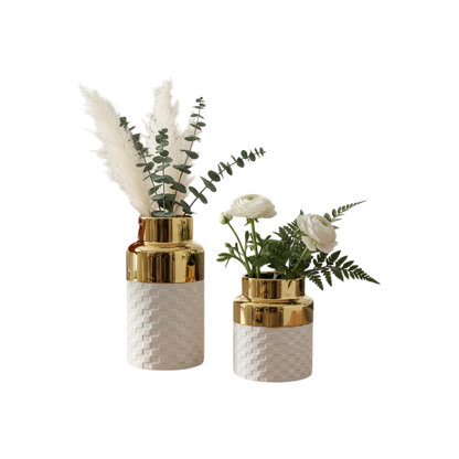 Contemporary Nordic Minimalist White & Golden Vase