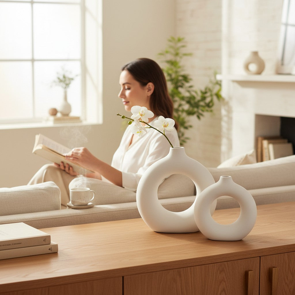 Abstract Hollow Circle Nordic Ceramic Vase