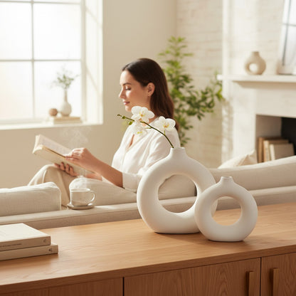 Abstract Hollow Circle Nordic Ceramic Vase