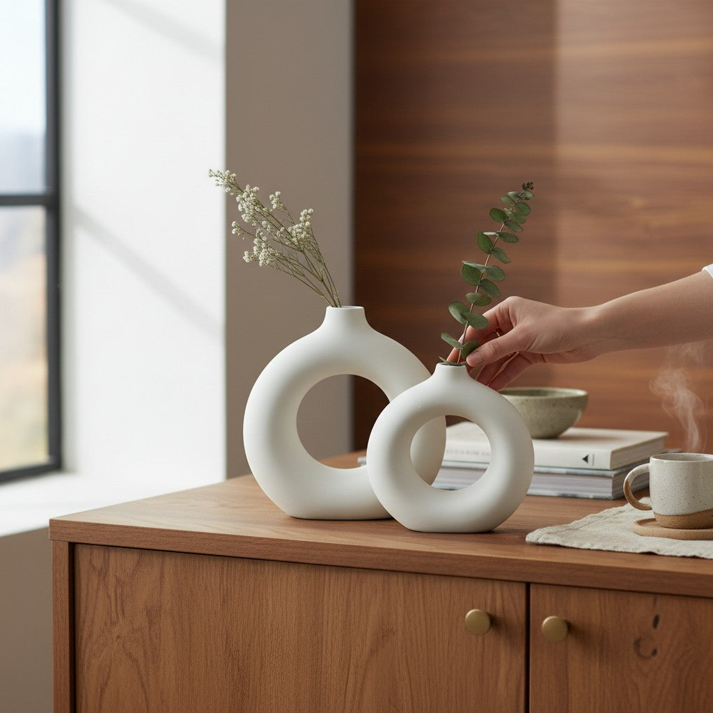 Abstract Hollow Circle Nordic Ceramic Vase
