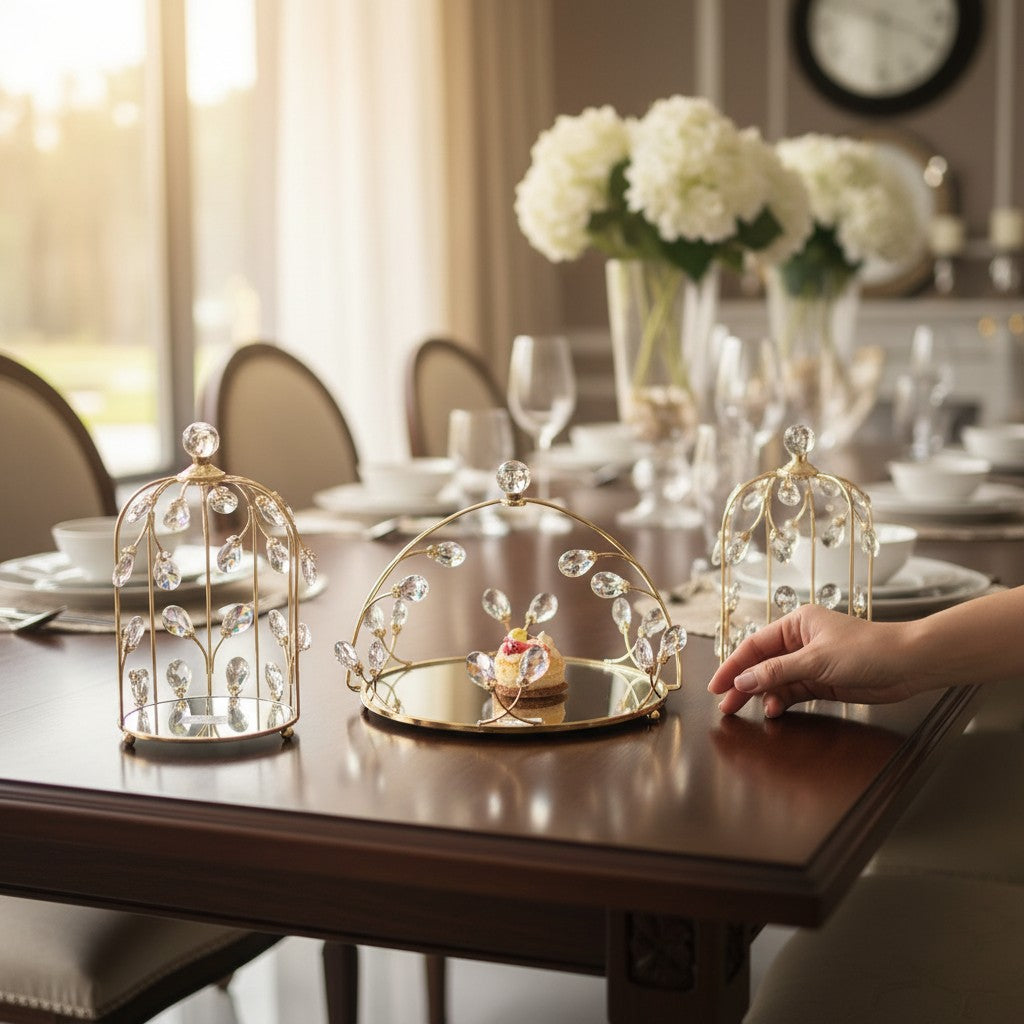 Luxury Metallic Crystal Lotus Tray