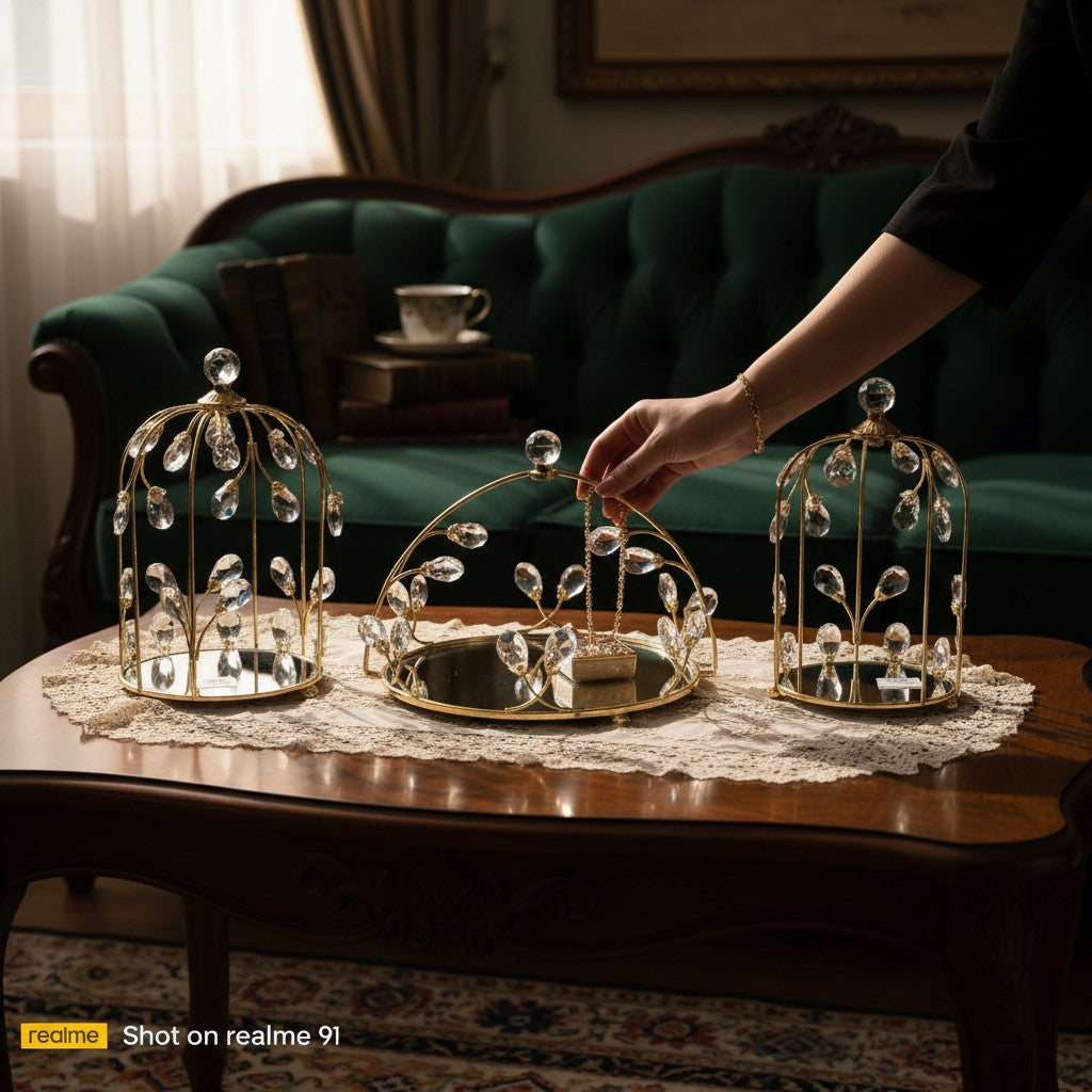Luxury Metallic Crystal Lotus Tray