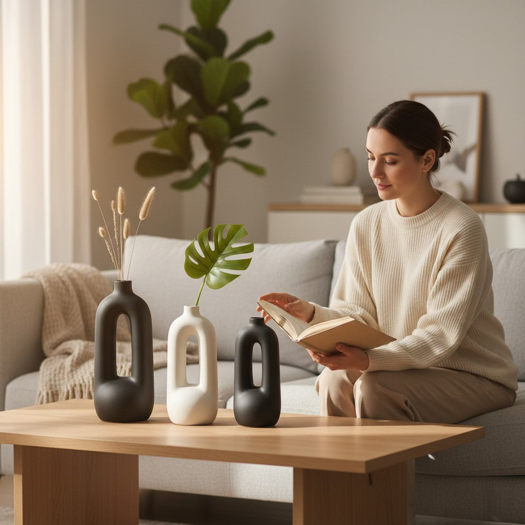 Nordic Inspired Minimal Double Loop Decorative Ceramic Vase
