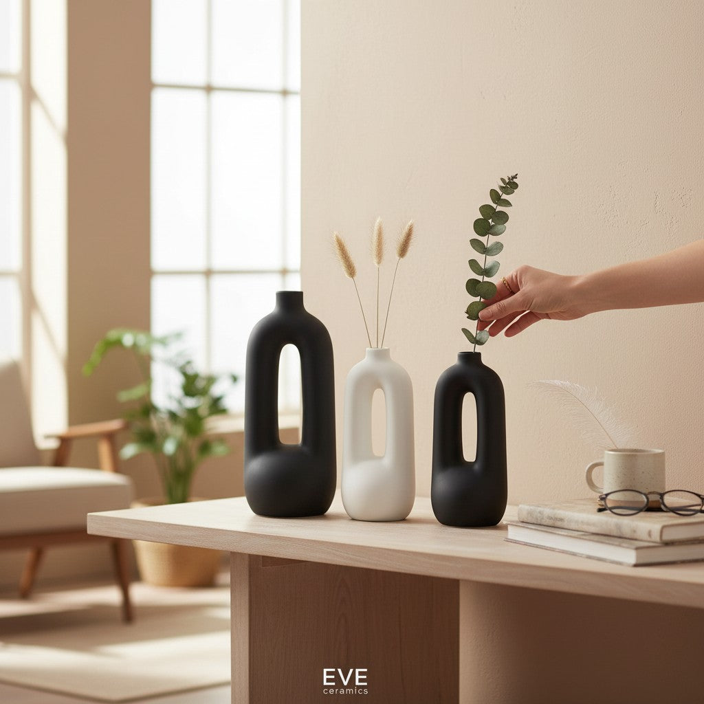 Nordic Inspired Minimal Double Loop Decorative Ceramic Vase