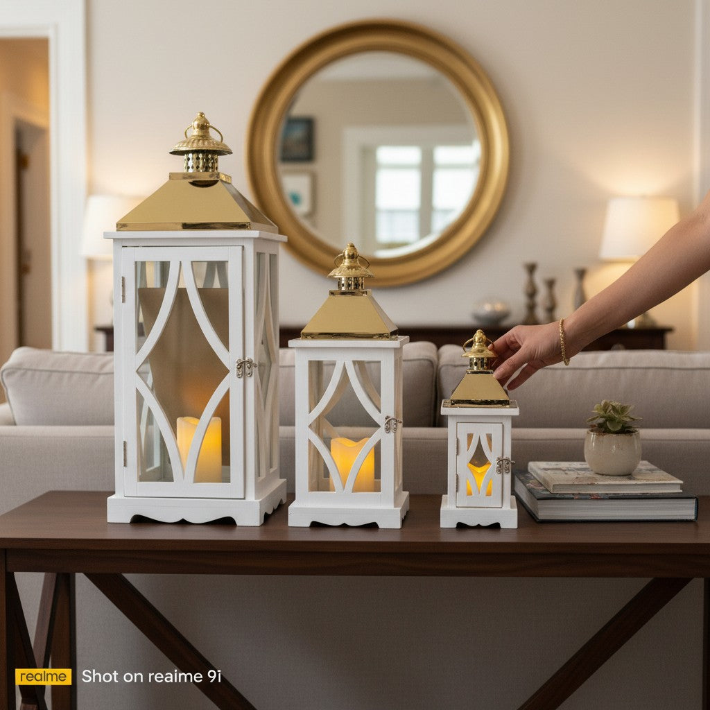 Modern White Luxury 3-Piece Lantern Set
