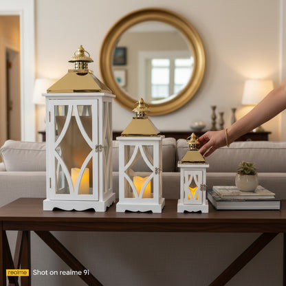 Modern White Luxury 3-Piece Lantern Set
