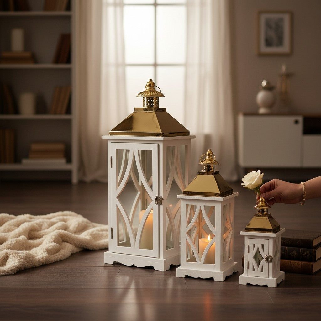 Modern White Luxury 3-Piece Lantern Set