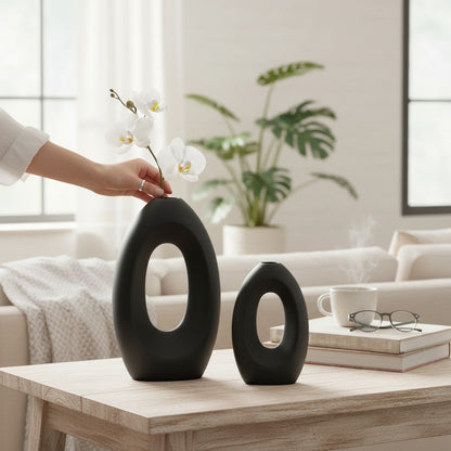 Modern Abstract Ring Statement Ceramic Vase