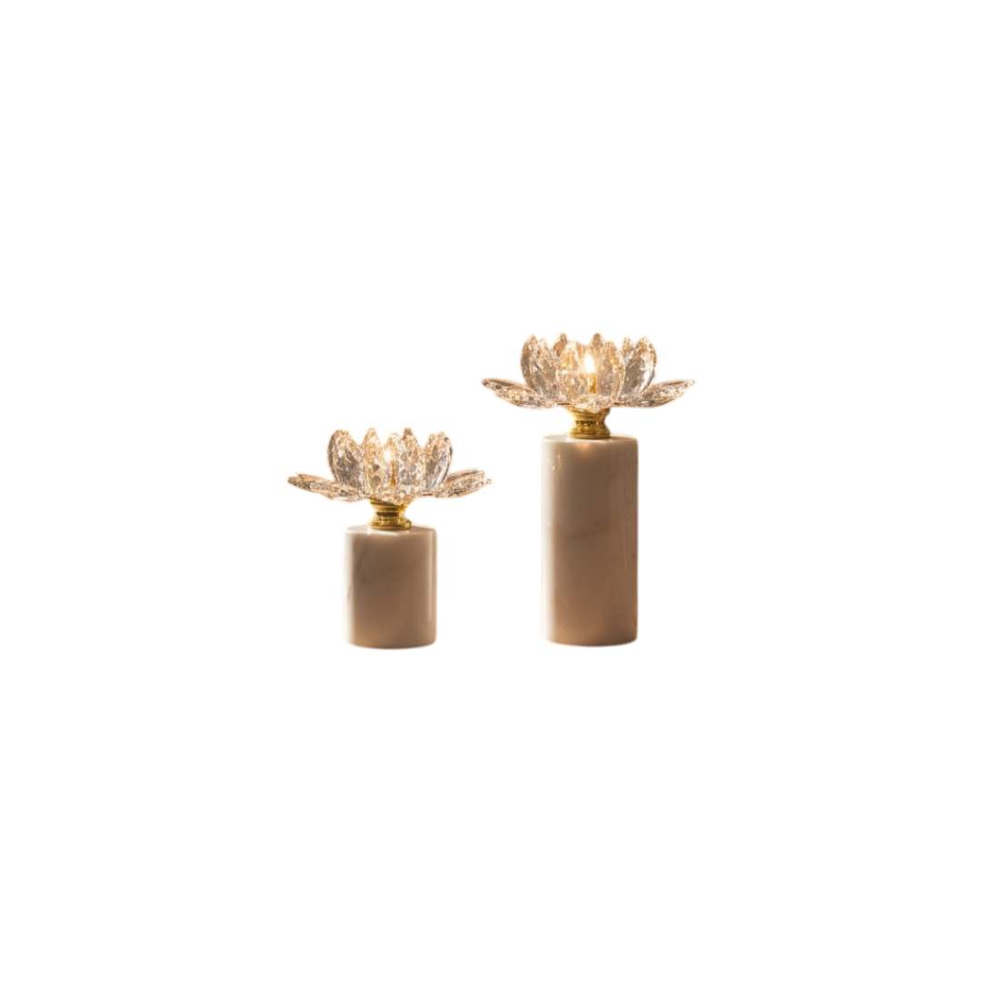 Imperial Crystal Lotus With Marble Bass Candle Holder