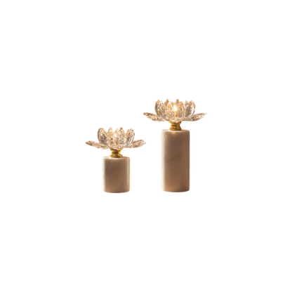 Imperial Crystal Lotus With Marble Bass Candle Holder