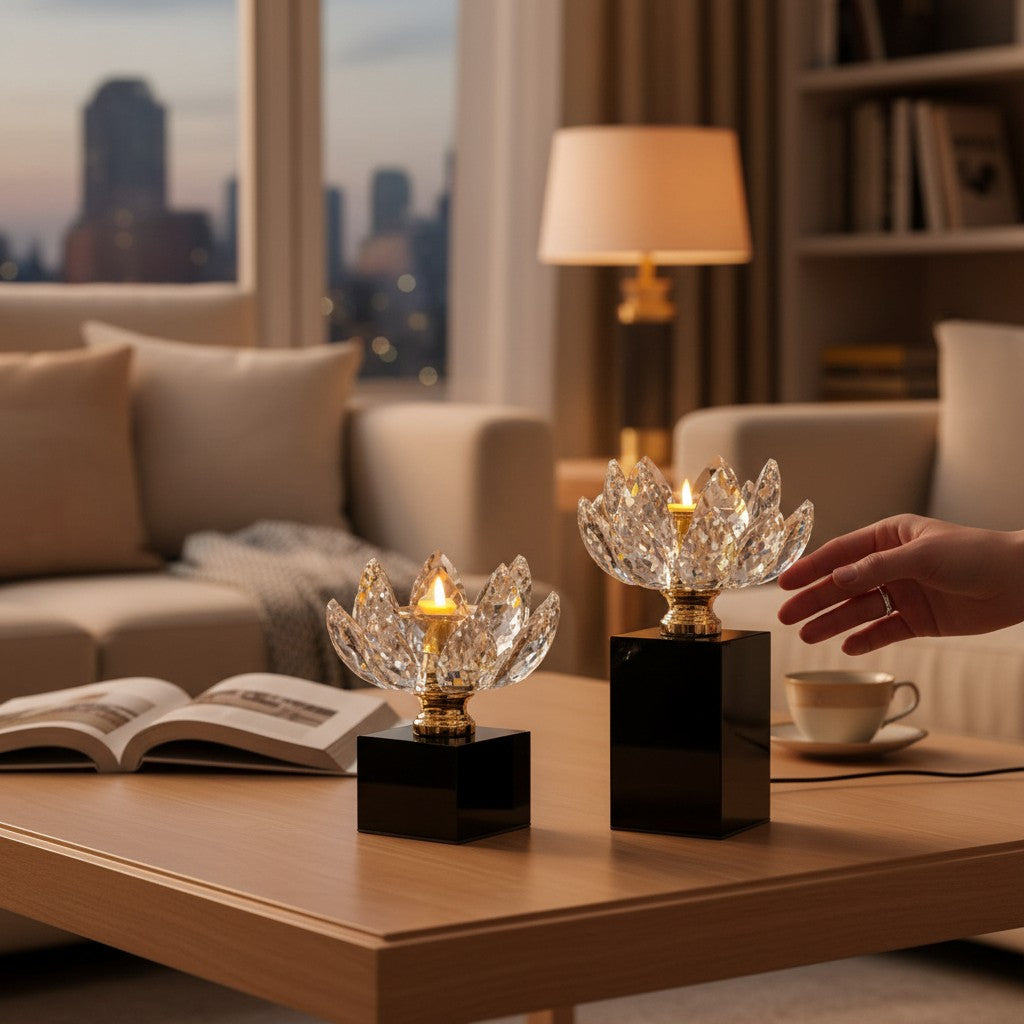 Serenity Crystal Lotus & Bass Candle Stand