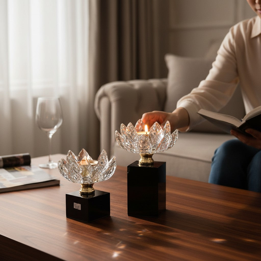 Serenity Crystal Lotus & Bass Candle Stand