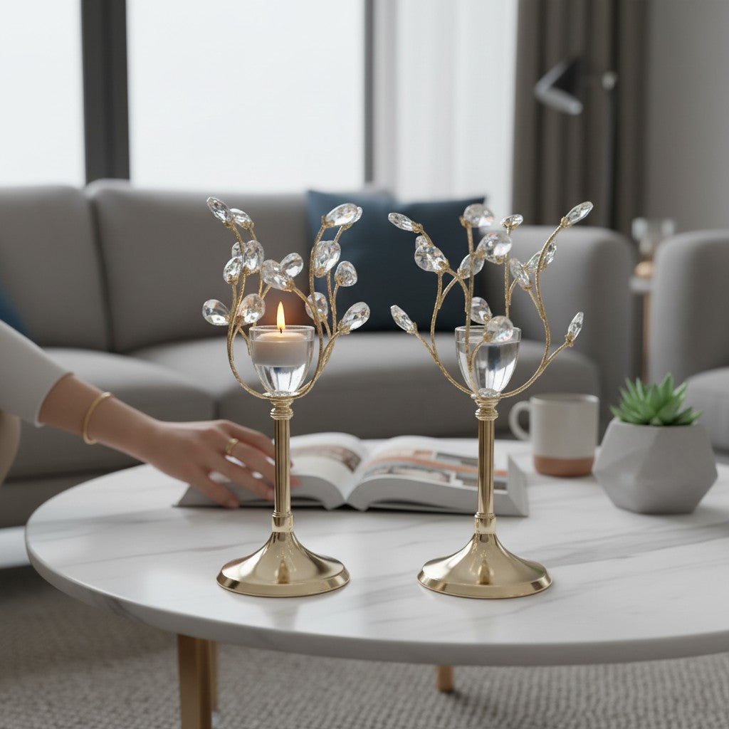 Luxe Aura Crystal Lotus Candle Holder