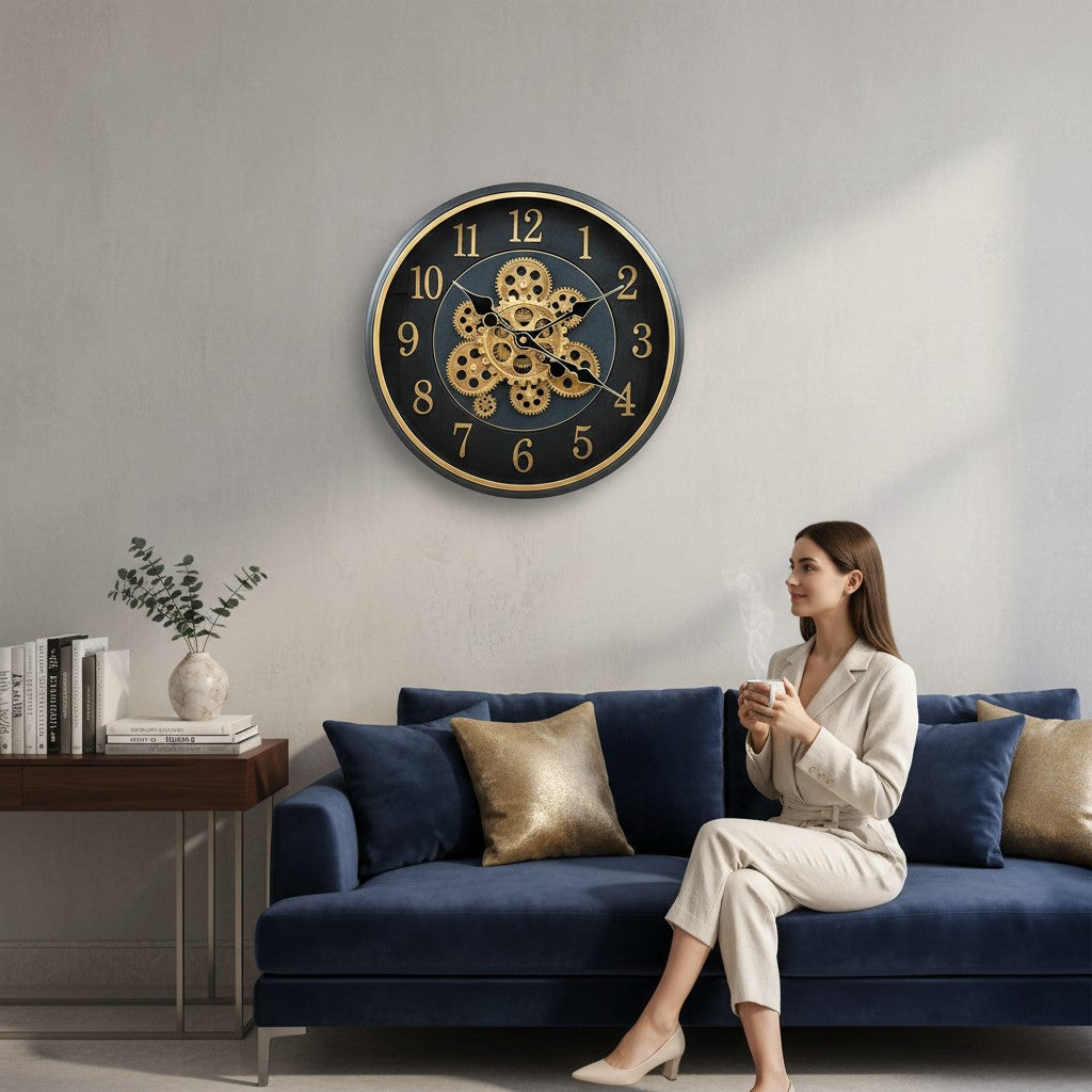 Antique Gold Motion Gear Wall Clock