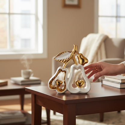 Elegant Ceramic Guava White & Golden Decorative Piece