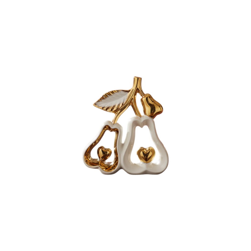 Elegant Ceramic Guava White & Golden Decorative Piece