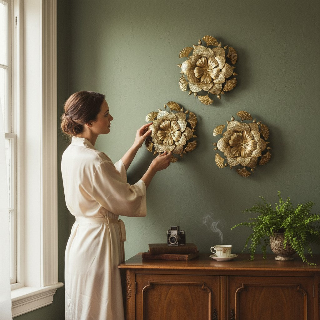 Golden Orbit Floral Wall Art