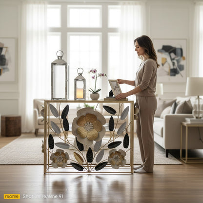 Golden Bloom Side Console Table