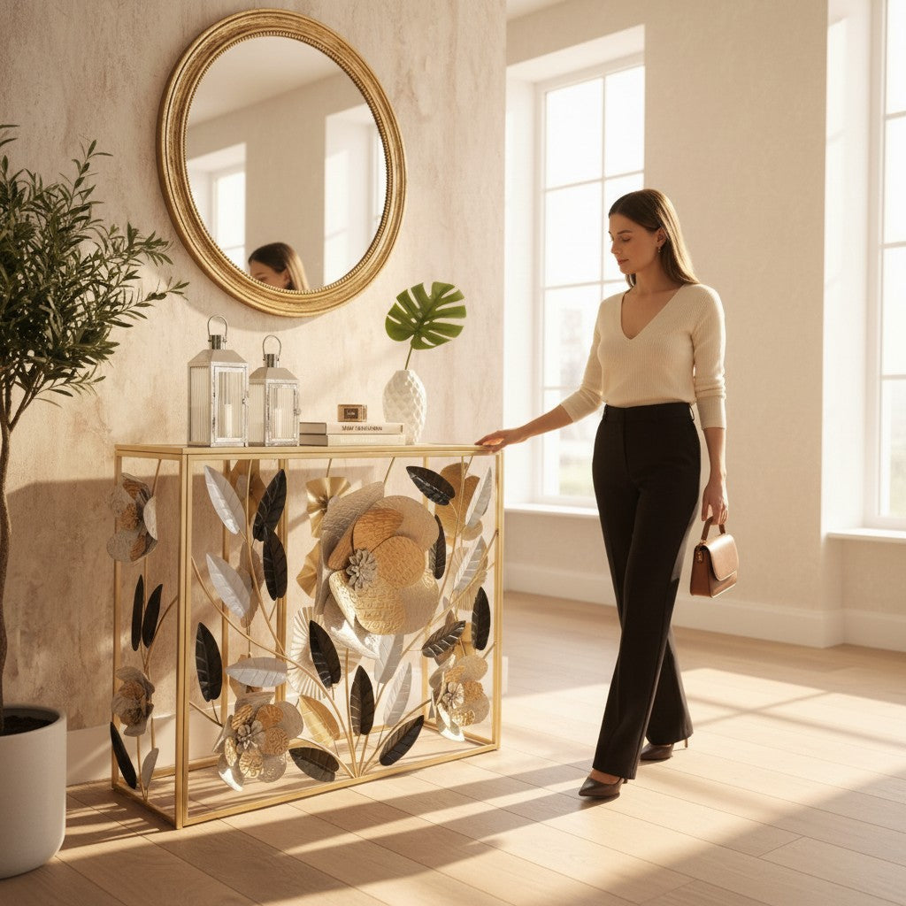 Golden Bloom Side Console Table