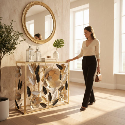Golden Bloom Side Console Table