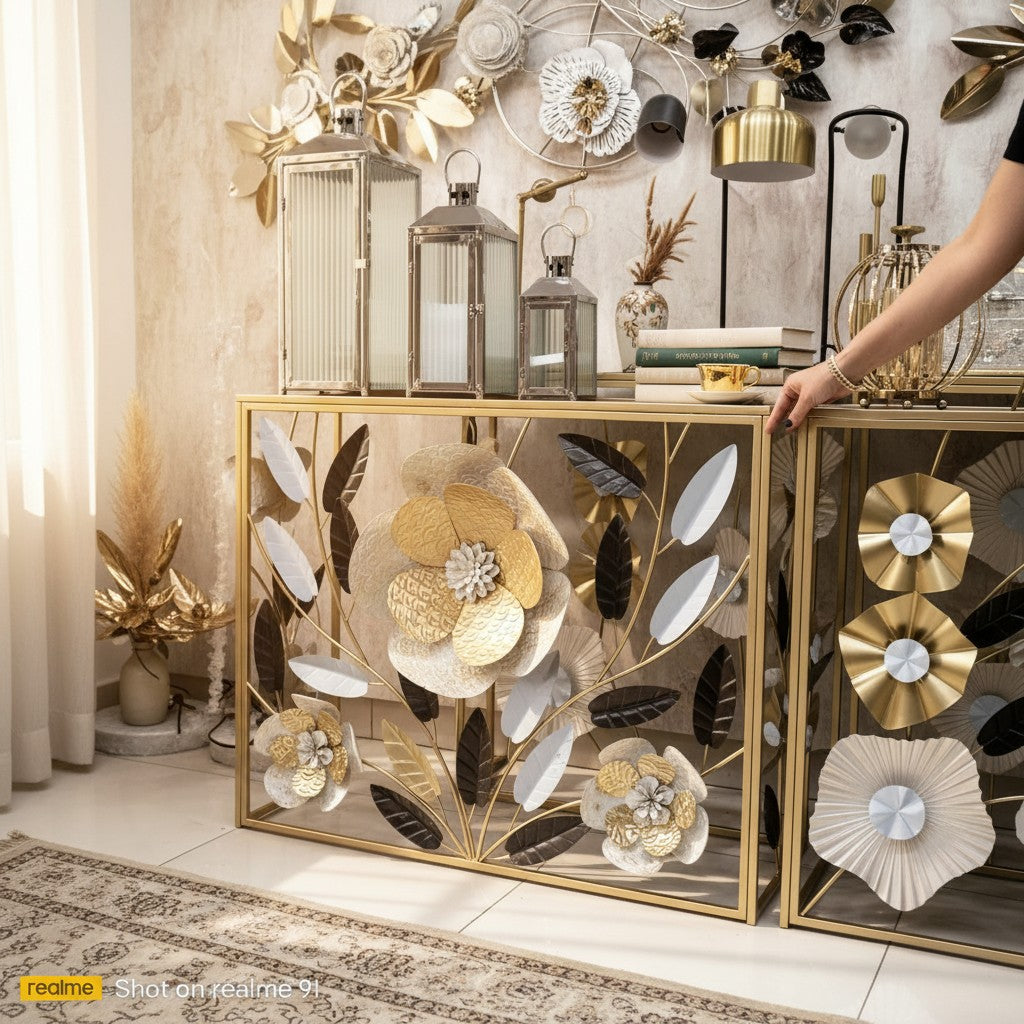 Golden Bloom Side Console Table