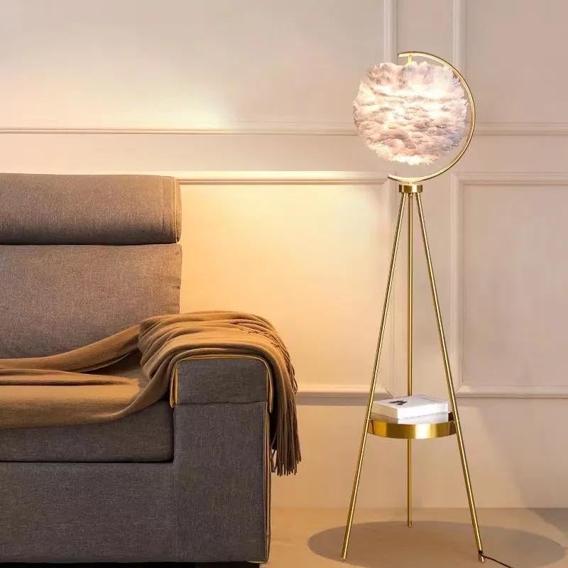 Bliss Bells Nordic Feather Tripod Floor Lamp – Gold Frame