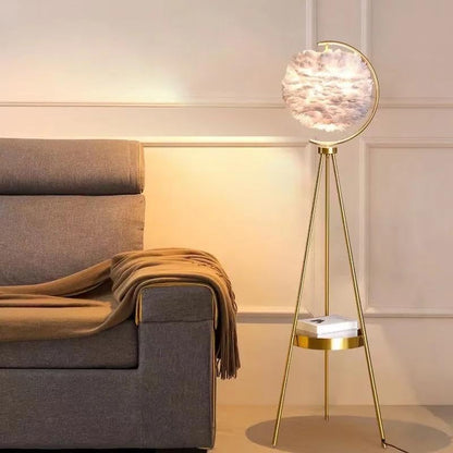 Bliss Bells Nordic Feather Tripod Floor Lamp – Gold Frame