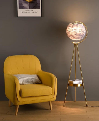 Bliss Bells Nordic Feather Tripod Floor Lamp – Gold Frame