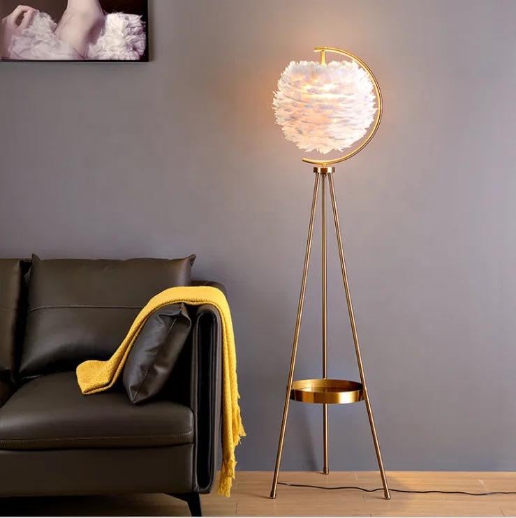 Bliss Bells Nordic Feather Tripod Floor Lamp – Gold Frame