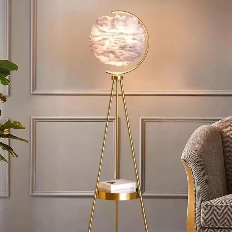 Bliss Bells Nordic Feather Tripod Floor Lamp – Gold Frame