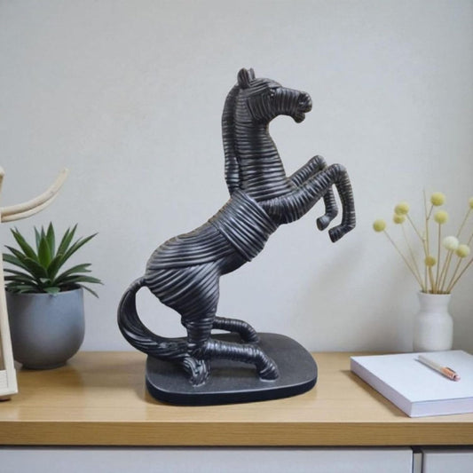 Elegant Black Hours Equestrian Fiber Sculpture