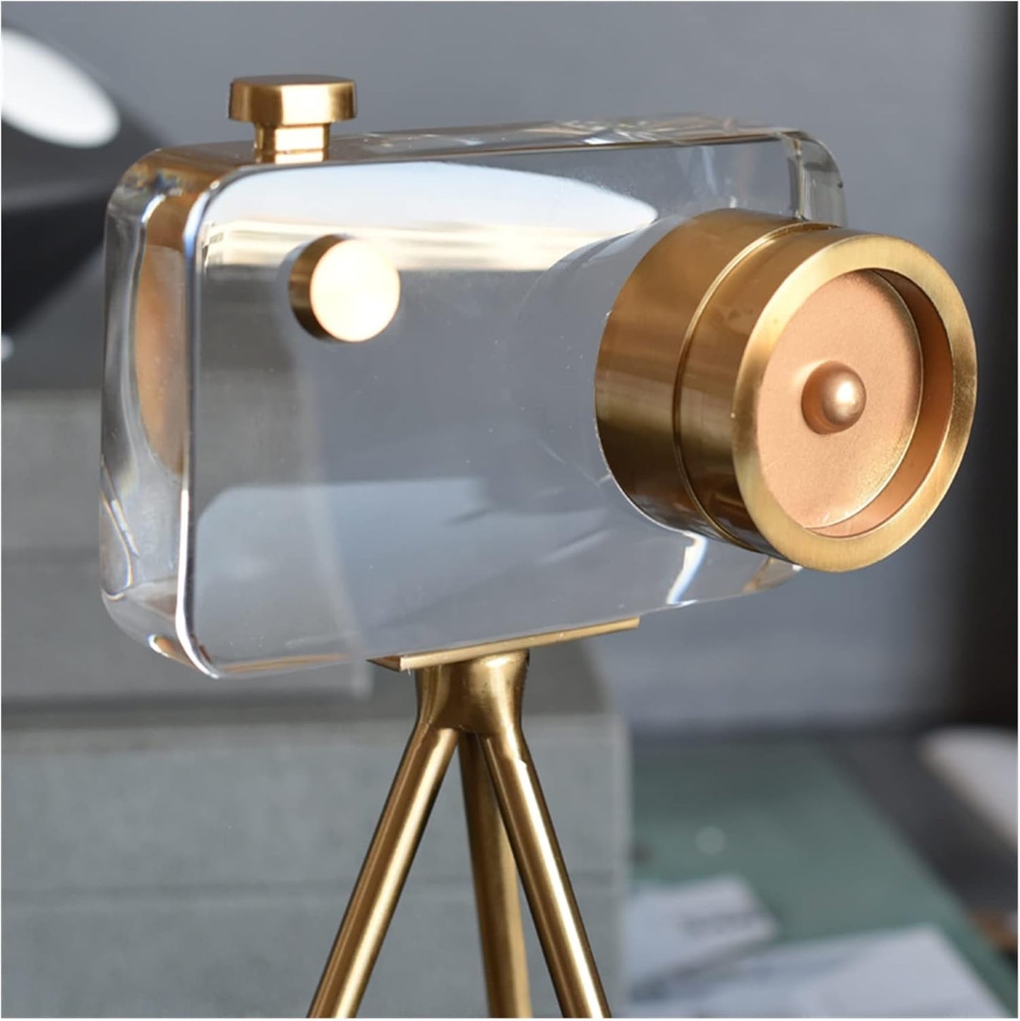 Luxury Crystal Camera Décor with Gold Metal Stand