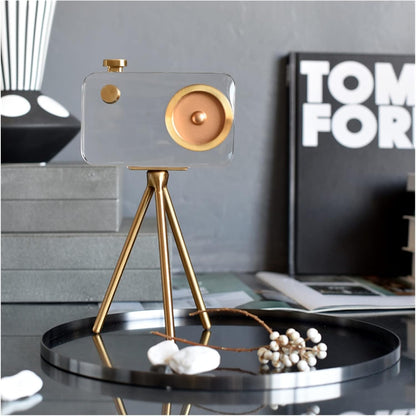 Luxury Crystal Camera Décor with Gold Metal Stand