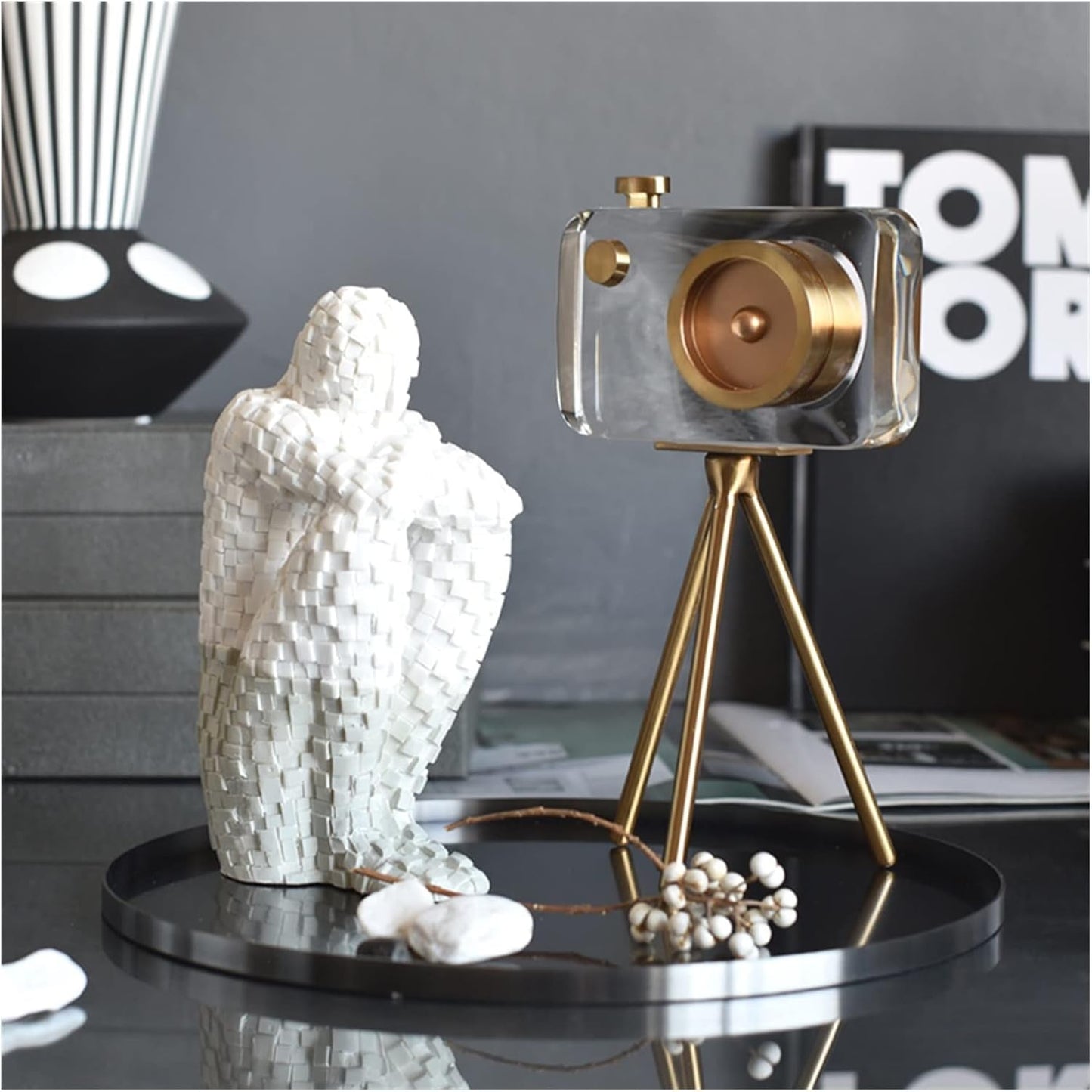 Luxury Crystal Camera Décor with Gold Metal Stand