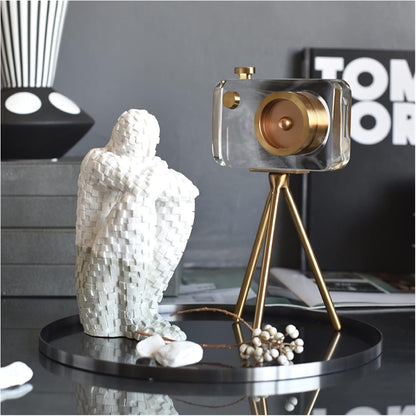 Luxury Crystal Camera Décor with Gold Metal Stand