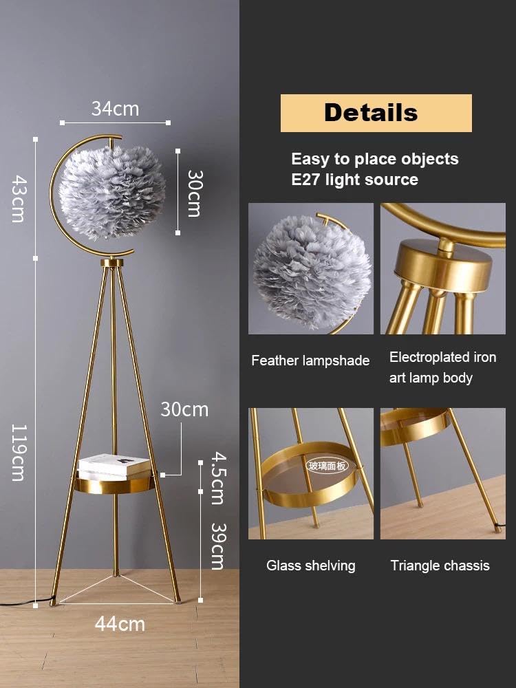 Bliss Bells Nordic Feather Tripod Floor Lamp – Gold Frame