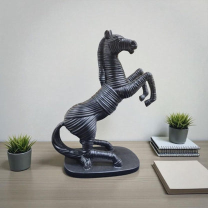 Elegant Black Hours Equestrian Fiber Sculpture