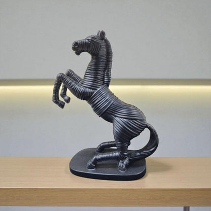 Elegant Black Hours Equestrian Fiber Sculpture