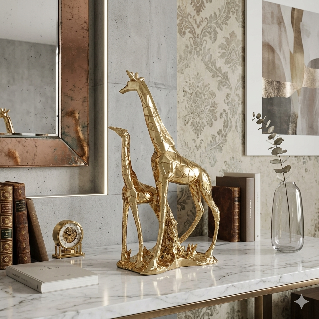 Luxury Twin Giraffe Decor Statues Set