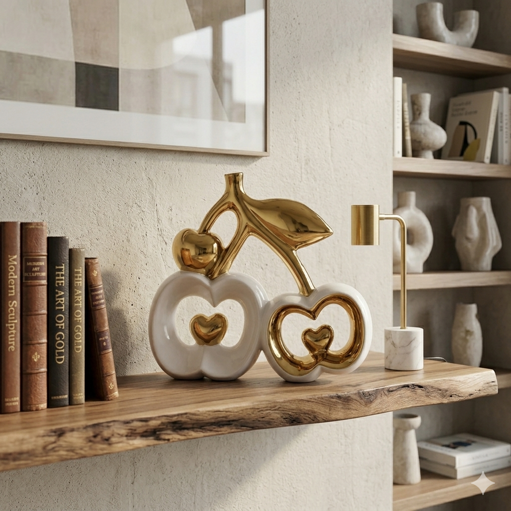 Elegant Ceramic Apple Gold And White Accent